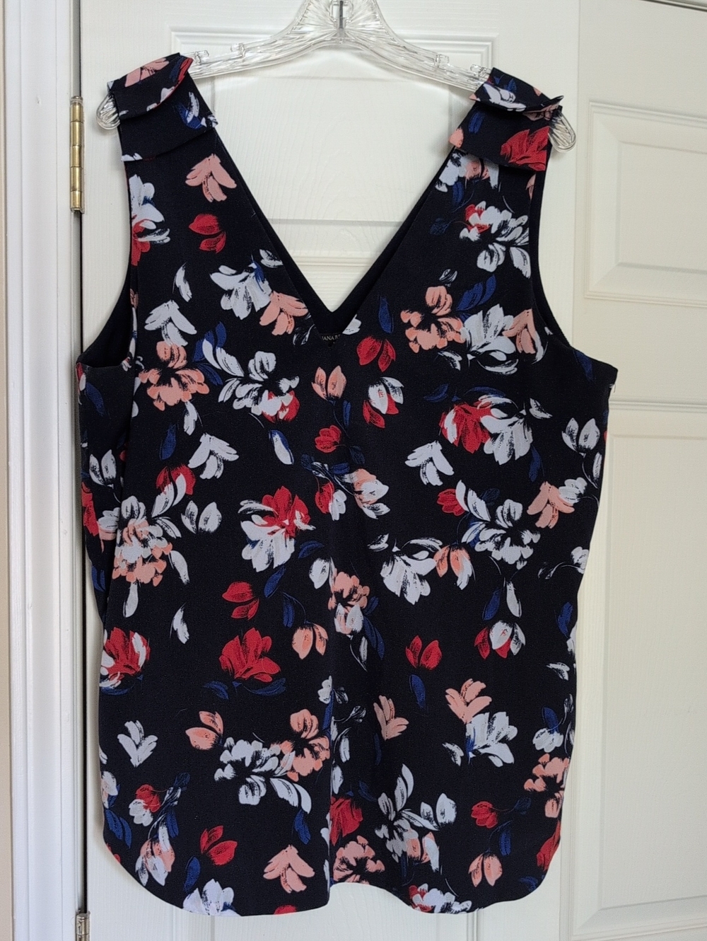 Banana Republic Navy Floral V-Neck Top with Red & Pink Accents